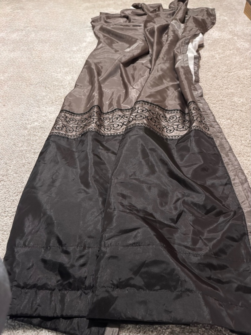 Embroidered Two-Tone Window Curtain Panel in Taupe and Black